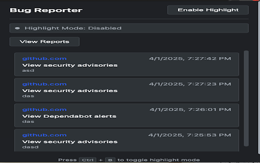 Bug Reporter  from Chrome web store to be run with OffiDocs Chromium online