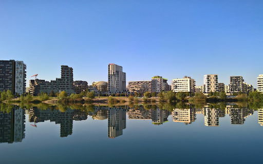 Buildings by the lake  from Chrome web store to be run with OffiDocs Chromium online