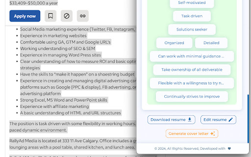 BuildMyResume.co Extension  from Chrome web store to be run with OffiDocs Chromium online