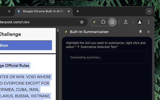 Built In Summarization  from Chrome web store to be run with OffiDocs Chromium online