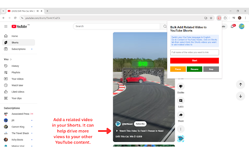 Bulk Add Related Video to YouTube Shorts  from Chrome web store to be run with OffiDocs Chromium online