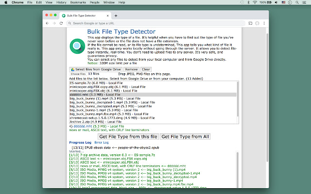 Bulk File Type Detector  from Chrome web store to be run with OffiDocs Chromium online