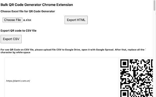 Bulk QR Code Generator  from Chrome web store to be run with OffiDocs Chromium online