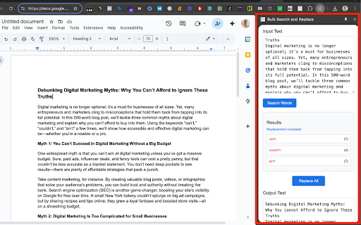 Bulk Search and Replace  from Chrome web store to be run with OffiDocs Chromium online