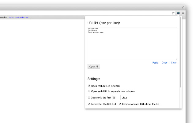 Bulk URL Opener Extension from Chrome web store to be run with OffiDocs Chromium online Bulk URL Opener Extension from Chrome web store to be run with OffiDocs Chromium online