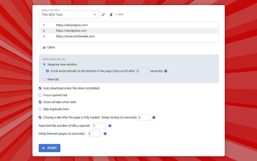 Bulk URL Opener Plus  from Chrome web store to be run with OffiDocs Chromium online
