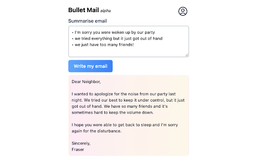 Bullet Mail  from Chrome web store to be run with OffiDocs Chromium online