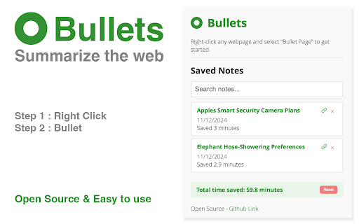Bullets Summarize the web  from Chrome web store to be run with OffiDocs Chromium online