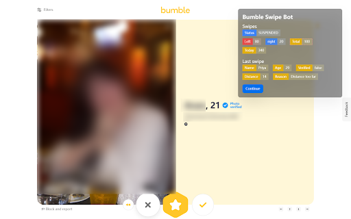 Bumble Swipe Bot Auto Filter  Swipe  from Chrome web store to be run with OffiDocs Chromium online