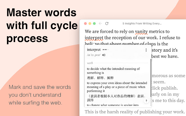 Burning Vocabulary Learn words from reading  from Chrome web store to be run with OffiDocs Chromium online