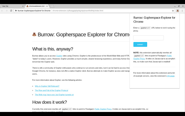 Burrow: Gopherspace Explorer for Chrome  from Chrome web store to be run with OffiDocs Chromium online