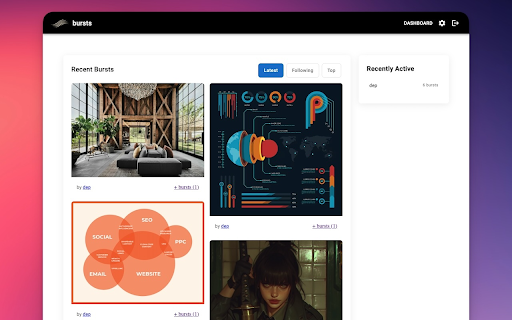 bursts.us: save images you like  from Chrome web store to be run with OffiDocs Chromium online