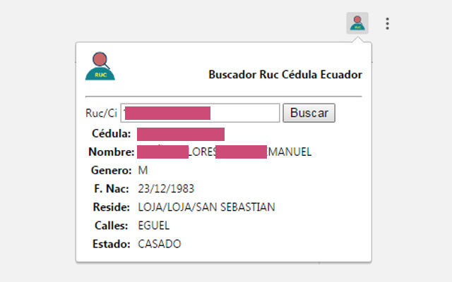 Buscador Ruc Cédula Ecuador  from Chrome web store to be run with OffiDocs Chromium online