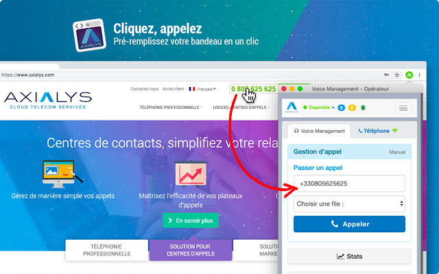 Business Click to Call Axialys  from Chrome web store to be run with OffiDocs Chromium online