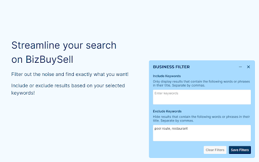 Business Filter  from Chrome web store to be run with OffiDocs Chromium online