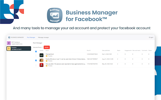 Business Manager for Facebook™  from Chrome web store to be run with OffiDocs Chromium online