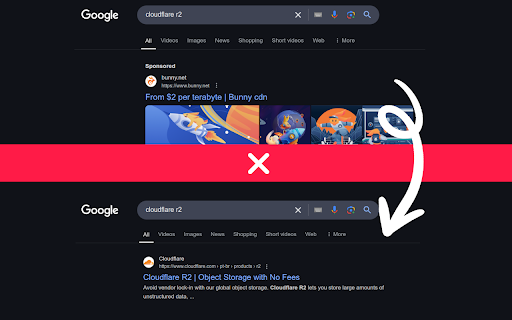 Bye Bye Sponsored Links  from Chrome web store to be run with OffiDocs Chromium online