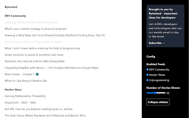 Bytesized Programming News  from Chrome web store to be run with OffiDocs Chromium online