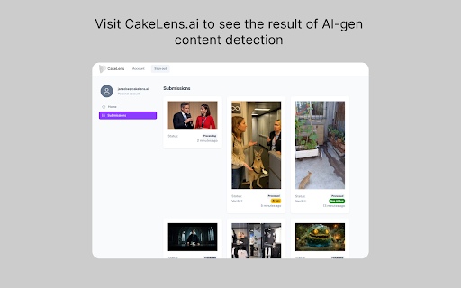 CakeLens Detect AI gen content like a piece of cake  from Chrome web store to be run with OffiDocs Chromium online