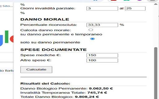 Calcolatore Danno Biologico Lieve (IT)  from Chrome web store to be run with OffiDocs Chromium online
