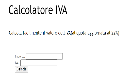 Calcolatore IVA  from Chrome web store to be run with OffiDocs Chromium online