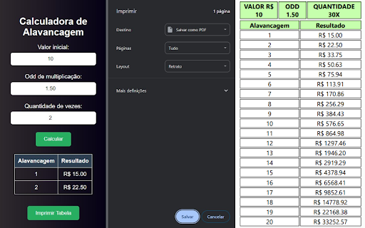 Calculadora de Alavancagem  from Chrome web store to be run with OffiDocs Chromium online