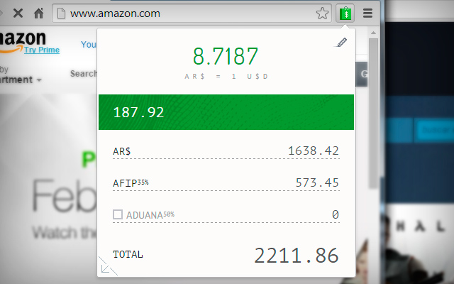 Calculadora de compras en el exterior  from Chrome web store to be run with OffiDocs Chromium online