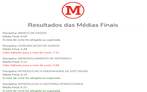Calculadora de Notas EAD Mackenzie  from Chrome web store to be run with OffiDocs Chromium online