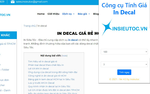 Calculating the price of decal printing  from Chrome web store to be run with OffiDocs Chromium online