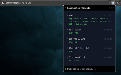Calculator Console  from Chrome web store to be run with OffiDocs Chromium online