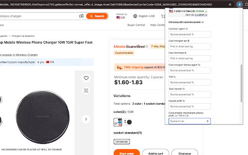 Calculator profit CHN RO  from Chrome web store to be run with OffiDocs Chromium online