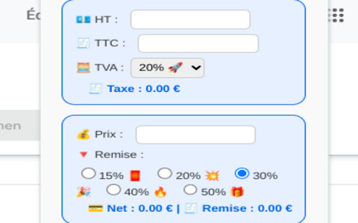 Calculatrice TVA  Remise  from Chrome web store to be run with OffiDocs Chromium online