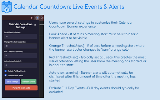 Calendar Countdown: Live Event Timer  Alerts  from Chrome web store to be run with OffiDocs Chromium online