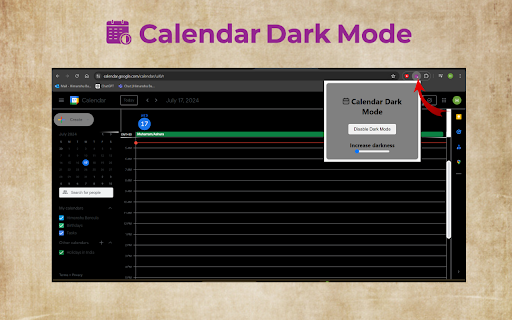 Calendar Dark Mode  from Chrome web store to be run with OffiDocs Chromium online
