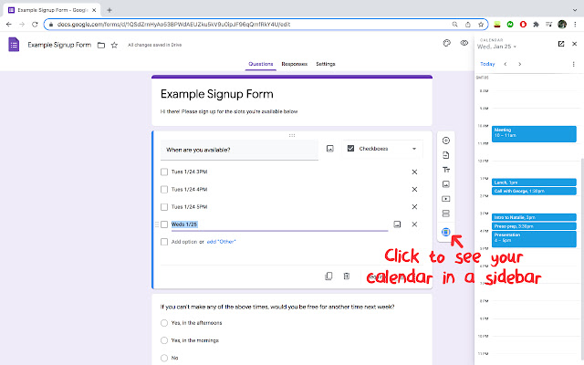Calendar Express for Google Forms™  from Chrome web store to be run with OffiDocs Chromium online