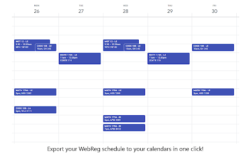 Calendarize WebReg from Chrome web store to be run with OffiDocs Chromium online Calendarize WebReg from Chrome web store to be run with OffiDocs Chromium online