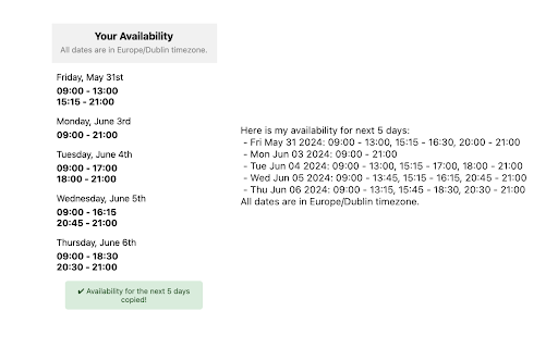 Calendar: Next 5 Days Availability  from Chrome web store to be run with OffiDocs Chromium online