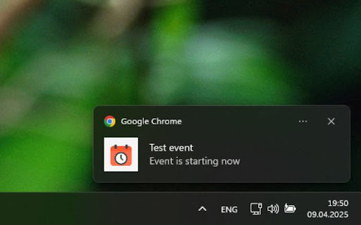 Calendar Notifier  from Chrome web store to be run with OffiDocs Chromium online