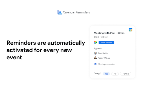 Calendar Reminders: Event Notifications for Google Calendar™  from Chrome web store to be run with OffiDocs Chromium online