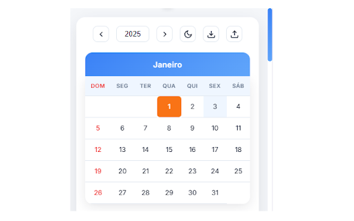 Calendário Anual Clássico  from Chrome web store to be run with OffiDocs Chromium online