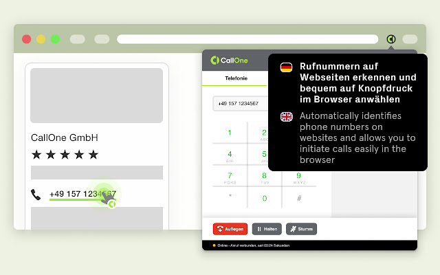 CallOne Click To Dial  from Chrome web store to be run with OffiDocs Chromium online