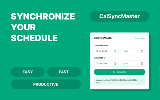 CalSyncMaster  from Chrome web store to be run with OffiDocs Chromium online
