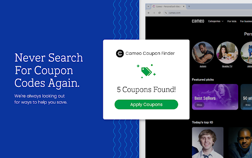 Cameo Coupon Saver Official Coupons  Best Deals  from Chrome web store to be run with OffiDocs Chromium online
