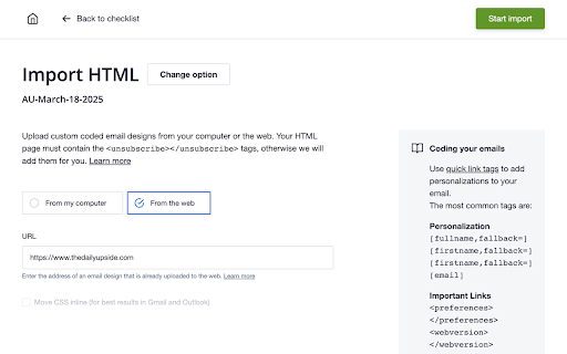 Campaign Monitor HTML Import Helper by The Daily Upside  from Chrome web store to be run with OffiDocs Chromium online
