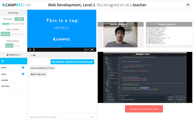 Camp K12 Screen Sharing  from Chrome web store to be run with OffiDocs Chromium online
