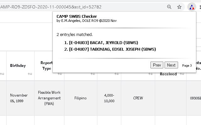 CAMP SBWS Checker  from Chrome web store to be run with OffiDocs Chromium online