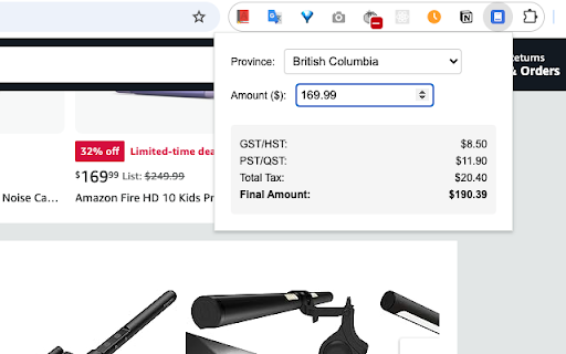 Canadian Sales Tax Calculator  from Chrome web store to be run with OffiDocs Chromium online