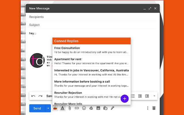Canned Replies  from Chrome web store to be run with OffiDocs Chromium online