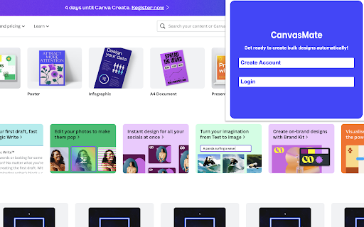 Canva Automation | Make Designs | CanvasMate  from Chrome web store to be run with OffiDocs Chromium online