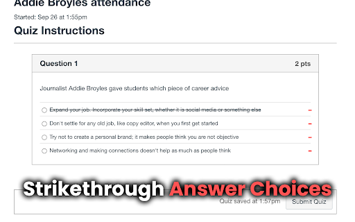 Canvas Quiz Strikethrough  from Chrome web store to be run with OffiDocs Chromium online
